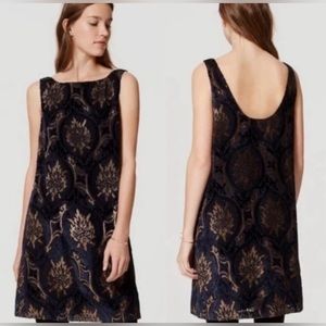 NWT Ann Taylor Loft Velvet Burnout Shift Tank Dress Navy Gold L